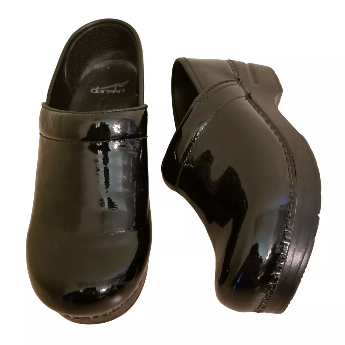 Dansko 37 Clogs Nursing Comfort Shoes Black Shiny Patent Leather 6.5 7