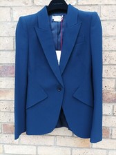 Alexander Mcqueen Peak Shoulder Leaf Crepe Jacket Navy Blue It38 Uk6 Rrp £1690