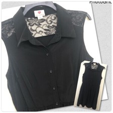ONE CLOTHING Womens Juniors Large Black Shirt Dress Sleeveless Buttons Lace NWOT