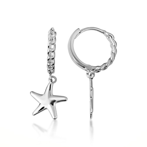.925 Sterling Silver Sea Starfish Ocean Cuban Link Huggie Earrings - 第 3/5 張圖片