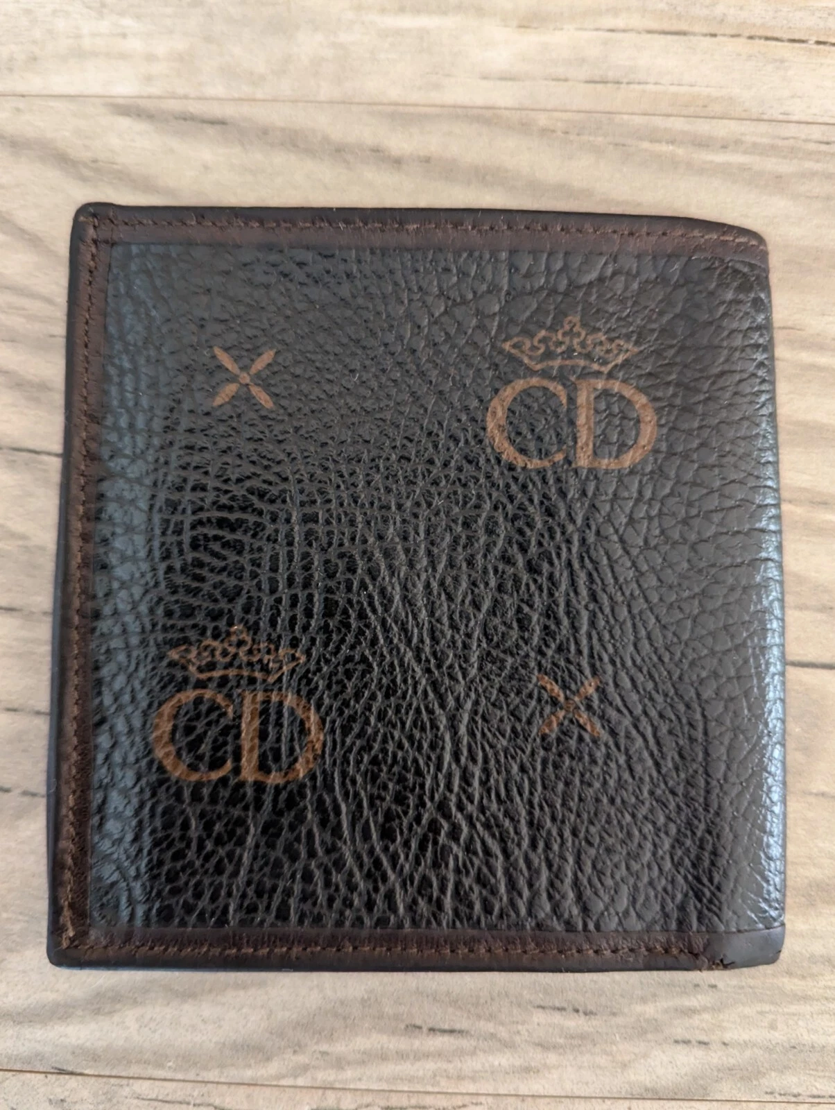 Portefeuille Vintage DIOR Christian Dior Noir Peau Marron Sac à Cuir avec Monogramme