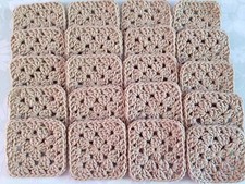 Lot of 20 4" TAN Hand Crochet GRANNY SQUARES Afghan Throw Blanket Blocks LACE