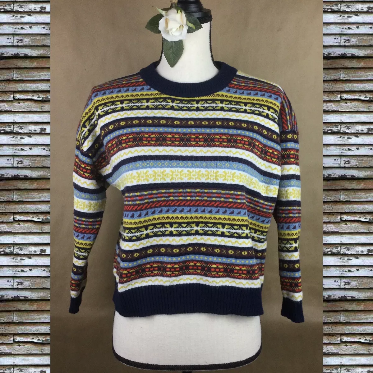 Shein Crew Neck Pullover Sweater Geometric Abstract Soft Knit Crewneck Size M