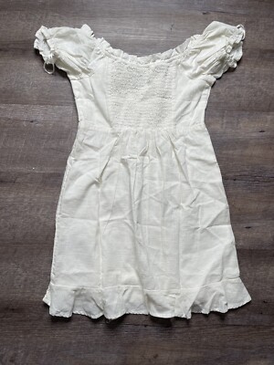 white vintage dress Antique Edwardian White Cotton Dress with Ruffle Collar, Small
