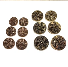 Shank craft buttons 2 sets of 6 each copper tone floral 2 sizes round