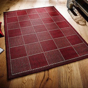 Red Check Flat Weave Anti Slip Gel Back Hallway Kitchen Rugs Mats