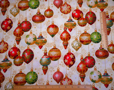 Kaufman Fabric By 1/2 Yard Holiday Flourish Ornaments Cream Christmas Cotton B 2