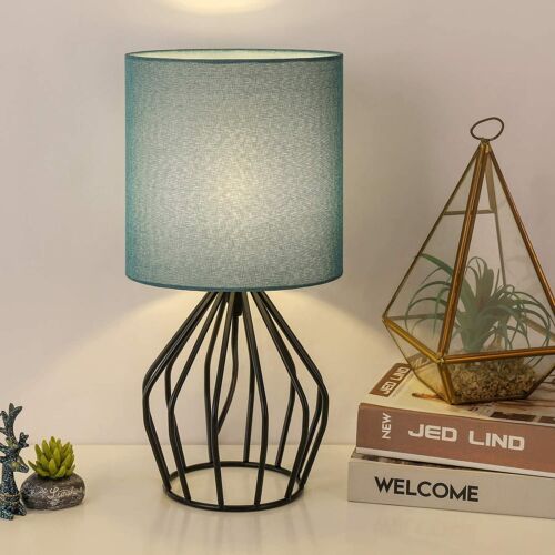 Modern Table Lamp Bedroom Beside Nightstand Lamp w/Blue Lampshade for Home Decor