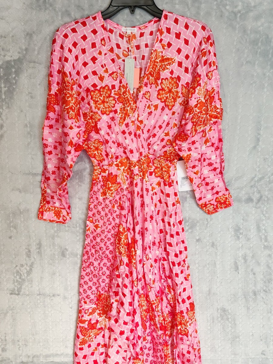 Poupette St Barth ILona Printed Midi Dress Pink/Red - FCM60 | eBay