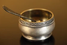 Vintage 1950-s Soviet Latvia Silver plated open salt cellar with spoon