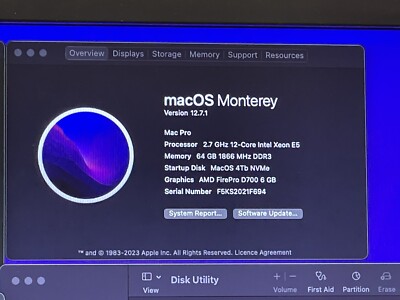 Apple Mac Pro 6.1+ Final Cut Pro & Logic Pro X/64Gb Ram/4Tb/D700 +Magic Mouse 2