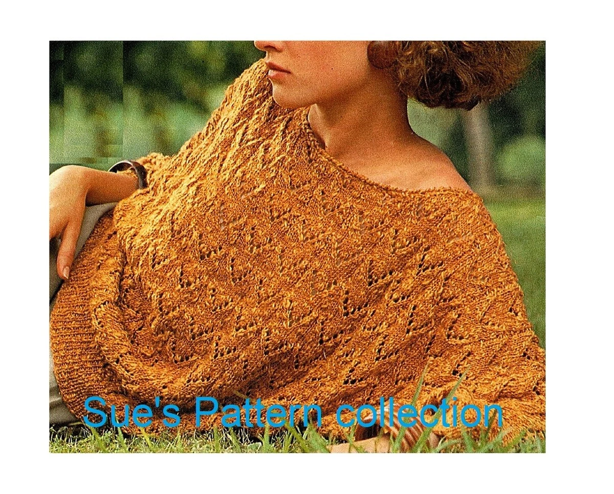 Ladies bat wing sweater knitting pattern 4-ply. Womenu0026#039;s jumper with  lacy pattern | eBay