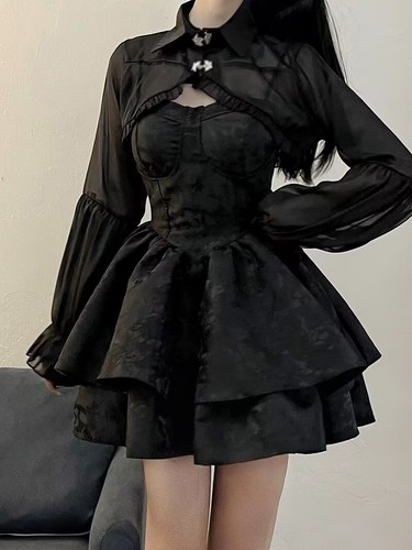 Conjunto de 2 vestidos japoneses para mujeres niñas Lolita gótico punk dulce vestido sin mangas - Imagen 3 de 5