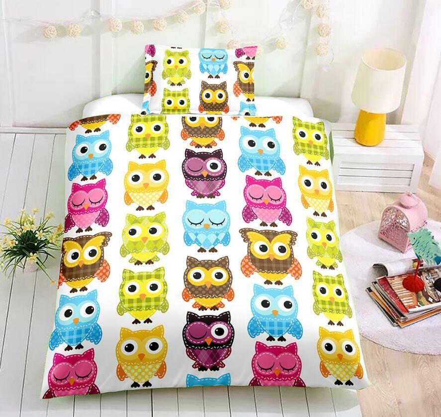 Juego de fundas de almohada de cama 3D Travieso Búho NAM92403 edredón funda Fay
