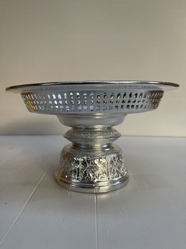 Vintage Style Phan Khan Tok High Foot Gold Silver Small Tray Aluminum Sz 26 cm - Picture 21 of 48