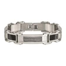 8.5" Stainless Steel Cable and Black Carbon Fiber Inlay Link Bracelet