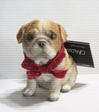 1832 BULLDOG SITTING WITH BOW RESIN CHRISTMAS ORNAMENT 5X4