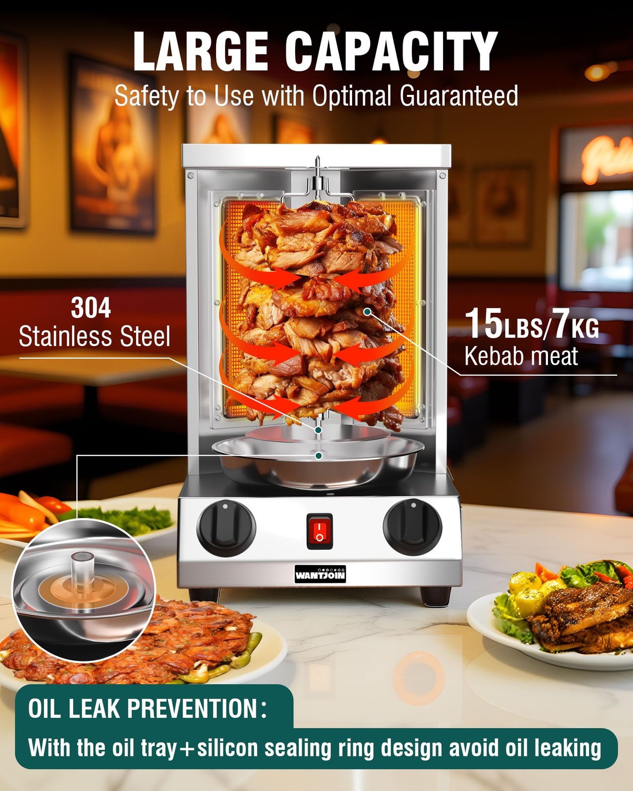 Shawarma Grill Machine - Gas Vertical Rotisserie with 2 Burners, Rotating Don...