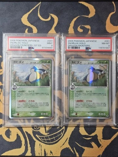 Pokemon Snorlax 001/068 Dragon Frontiers Japanese 1st Ed & Unlimited - PSA 9 & 8