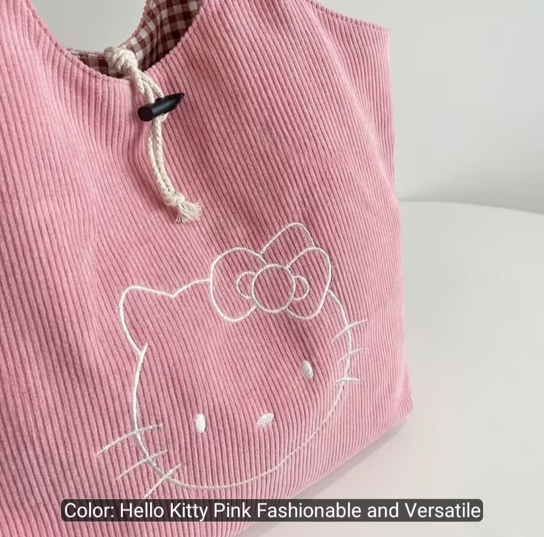 Hello Kitty Tote bag Purse Pink Corduroy Shopping Travel Beach