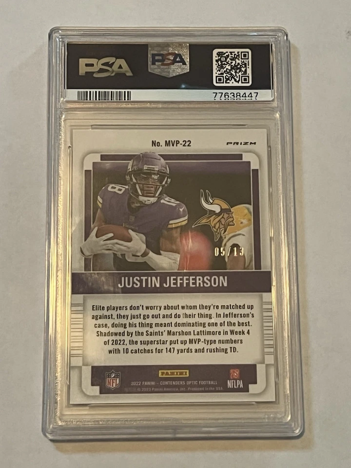 2022 Contenders Optic Justin Jefferson #MVP-22 Red White Blue SSP /13 PSA 9 - Image 2 of 2