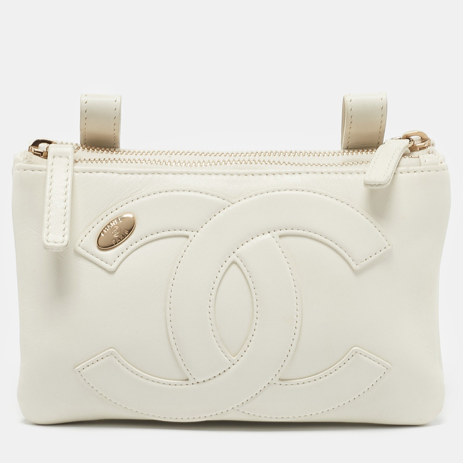 Chanel White Leather CC Mania Crossbody Waist Bag Luxury