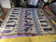 COUVERTURE VINTAGE CROWN CRAFTS CHATON COTON TAPISSERIE JET AVEC FRANGE 48x60"-EUC