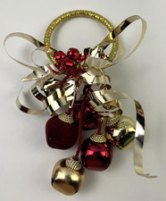 Christmas Jingle Bells Door Knob Hanger Decoration Ribbons Gold Metal