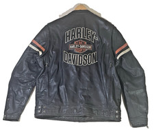 HARLEY DAVIDSON  2XL TALL Black LEATHER Biker JACKET Orange & Beige STRIPES