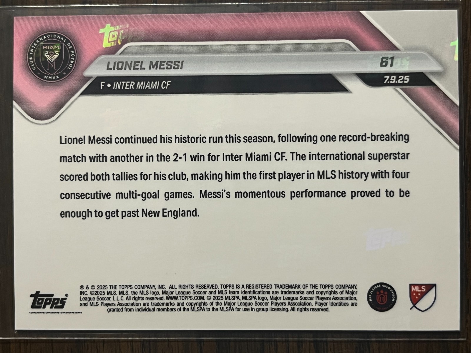 2025 Topps Now MLS #61 Lionel Messi Inter Miami CF view 2