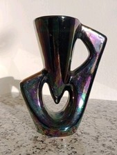 Vintage Modernist Art Deco style Lustre Vase Iridescent Glaze Oil Sheen Abstract