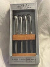 LOT 4 GORHAM DESIGN STUDIO JAPAN COLONIAL TIPT STEAK KNIVES - NEW w/ Caddy