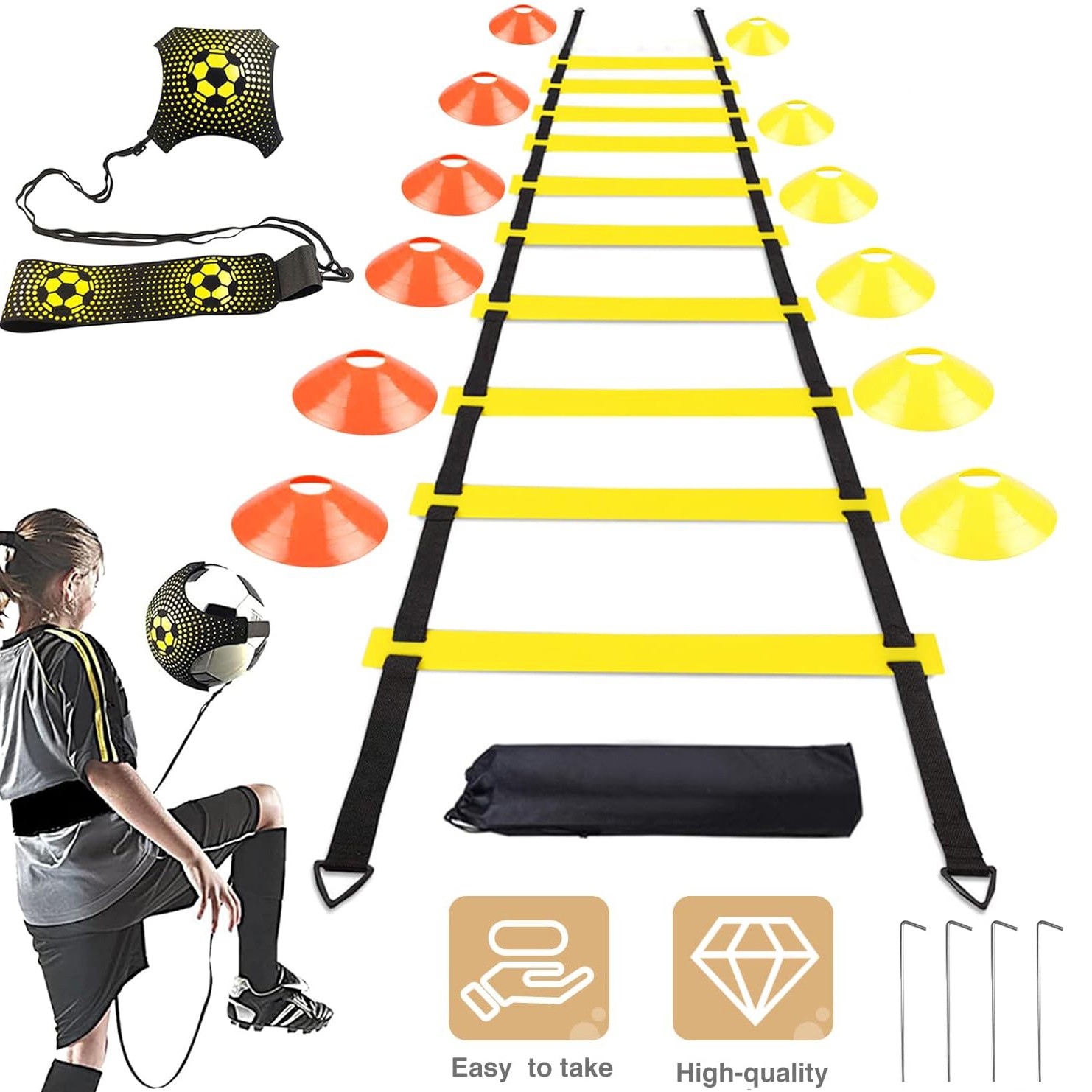 Fussball Trainingszubehör Koordinationsleiter 6m 12 Hütchen Fußball Kick Trainer