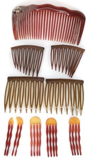Mid Century Modern Side Hair Comb Set Of 9 Brown Red  Orange Celluloid 1950s