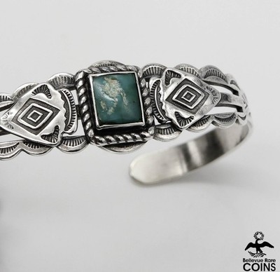 MAISEL'S Navajo Sterling Silver & Turquoise Etched Small Cuff Bracelet