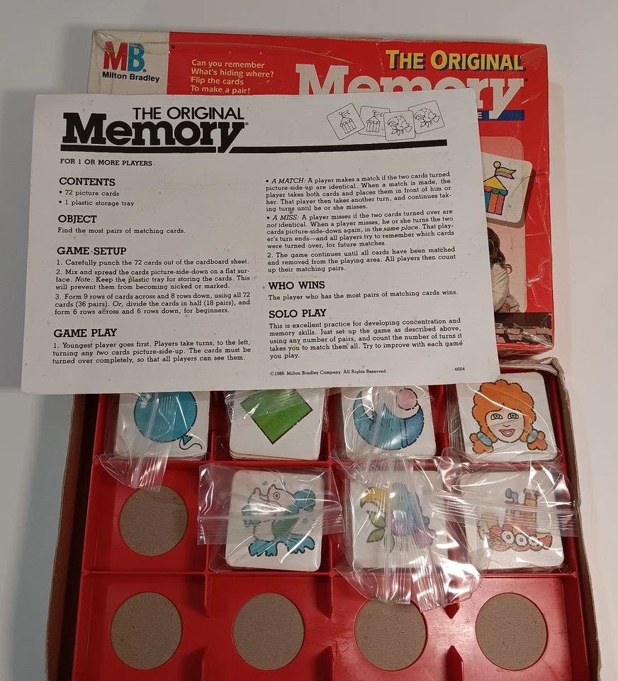 Vintage 1986 Milton Bradley MEMORY Game – Incomplete Matching Set - Image 2 of 2