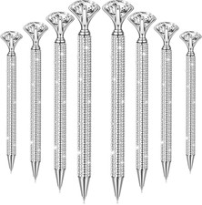 Jeyiour 8 Pcs Diamond Black Ink Rhinestone Pens Bling Metal Crystal Ballpoint