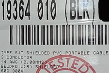 Belden 19364 14/3C Type SJT Premium Beldfoil Shielded Power Cord Cable 300V /5ft
