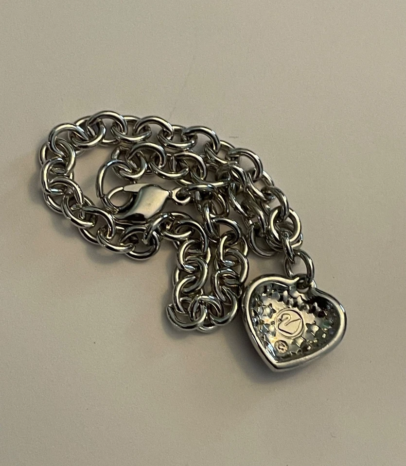 Impresionante Pulsera Signee Swarovski Cisne Corazón Patriótico Cristal 7" Dije Foto 4 de 4