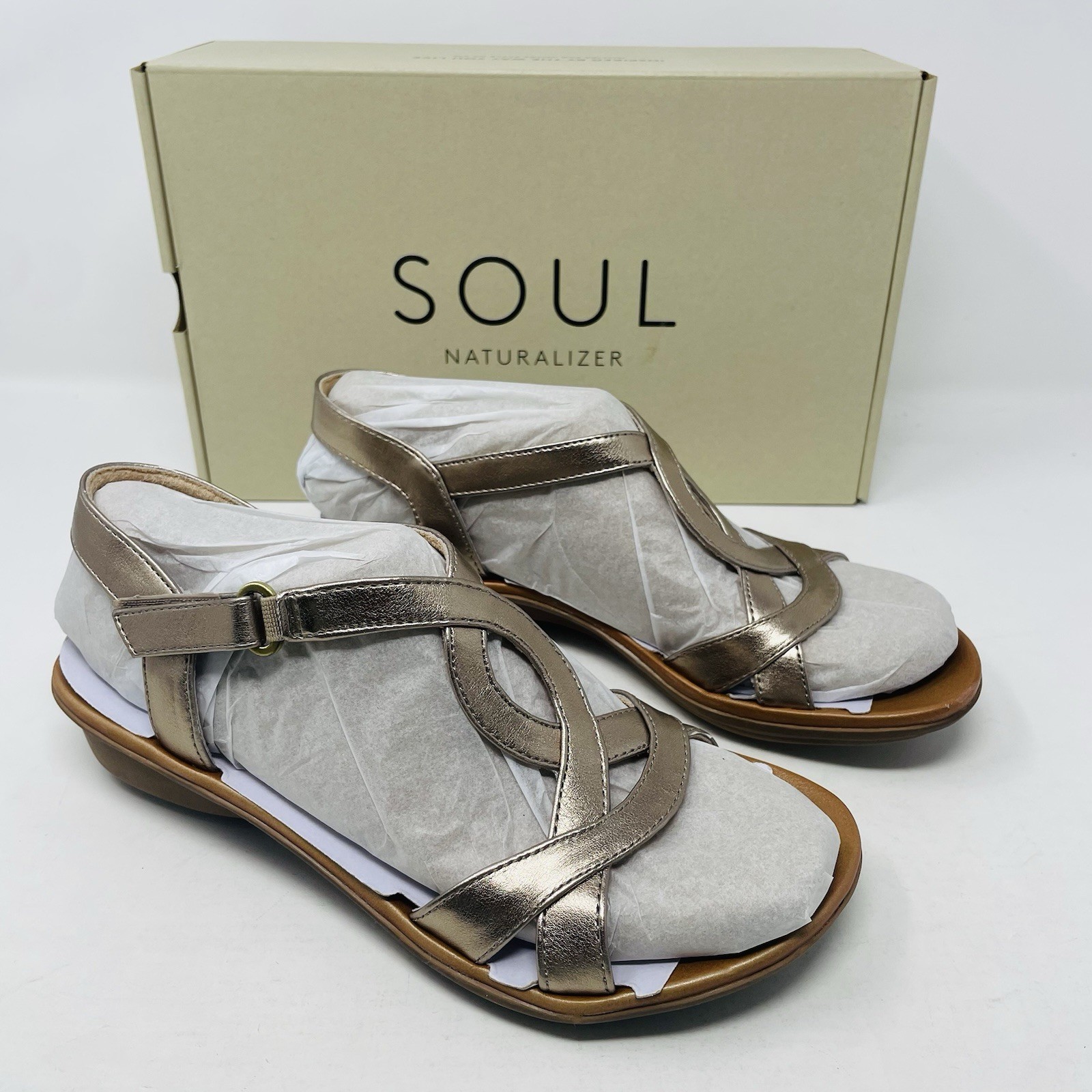 SAOLA Sandali Soul Naturalizer donna taglia 7M punta aperta solo cinturino bronzo caldo 79€