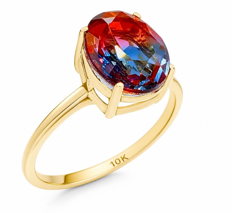 LAB CREATED 3.35 Cts TOURMALINE RING SOLID 10K YELLOW GOLD - New With Tag