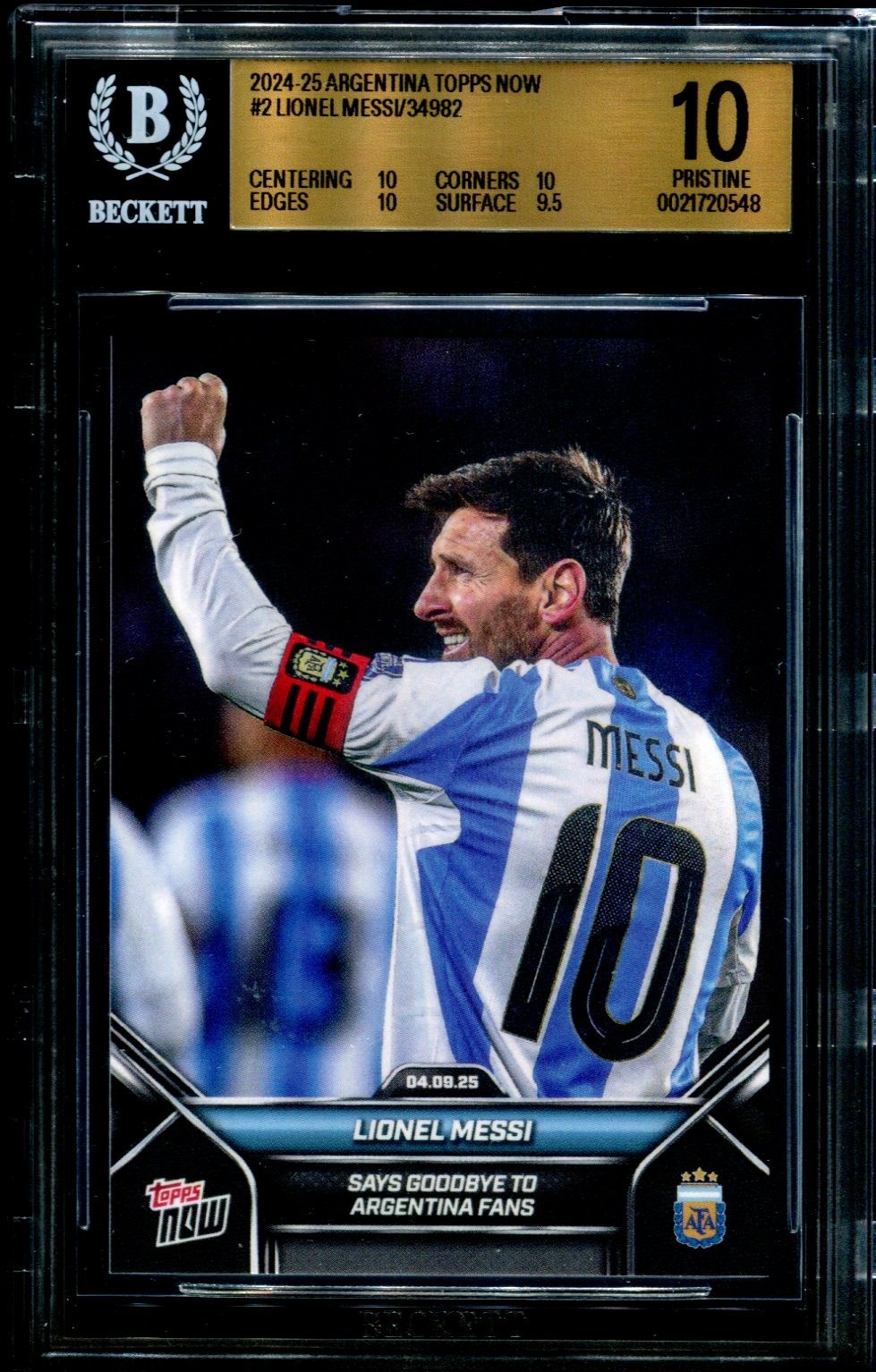 2024 Topps Now Argentina #2 Lionel Messi card BGS 10 view 1