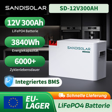 SANDISOLAR 12V 300Ah LiFePO4 batteria litio BMS 200A batteria solare camper