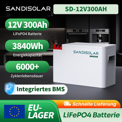 12V 300Ah Lithium Batterie LiFePO4 Akku mit BMS WIFI für Solar Off-Grid System