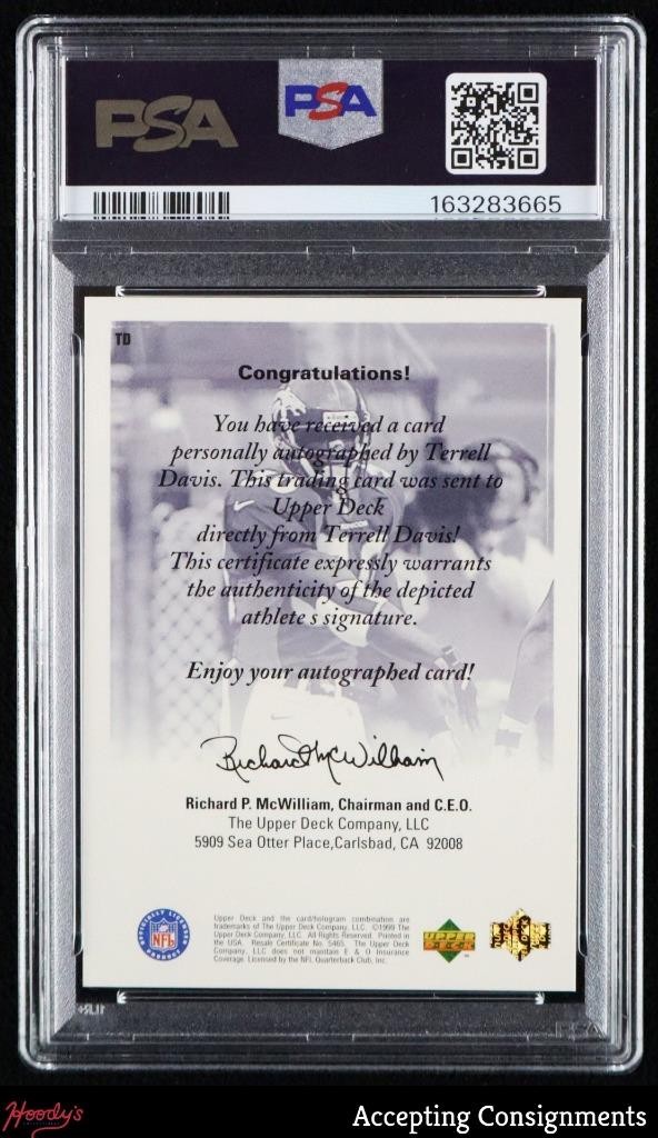 1999 SP Signature Autographs #TD Terrell Davis AUTO PSA 10 GEM POP 3 BRONCOS view 2