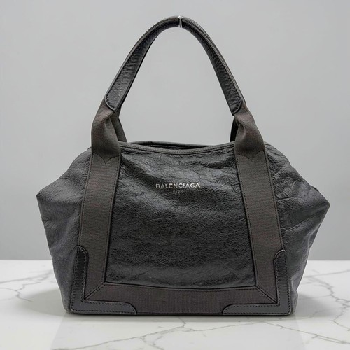 BALENCIAGA Navy Cabas S Gray Leather Tote Bag 339933 Women Auth