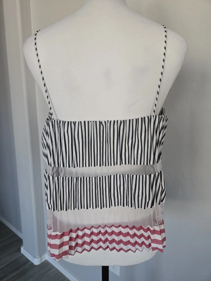 Blusa Top Plisada Rayas Panel Transparente Club Mónaco Correa Espagueti Talla M *** Leer Foto 3 de 4