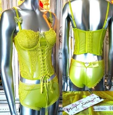 Betsey Johnson Corsé Top Niño Bragas Cortas Lencería Verde Encaje Malla Mariposa S