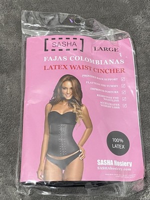 Sasha Hosiery Waist Trainer Womens Large Black Latex Waist Cincher Shapewear