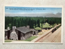 N1822 Vintage Postcard Dining Lodge, Depot "Union Pacific System" Yellowstone MT